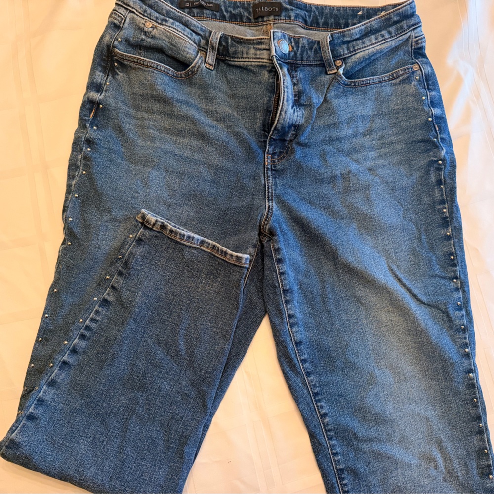 Talbots Blue Straight-Leg Jeans with Stud Trim